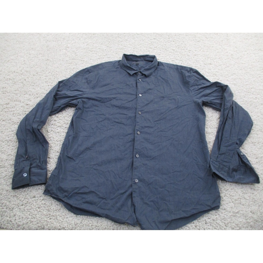 John Varvatos Shirt Mens Extra Large Blue Button Long Sleeve Cotton Preppy A2